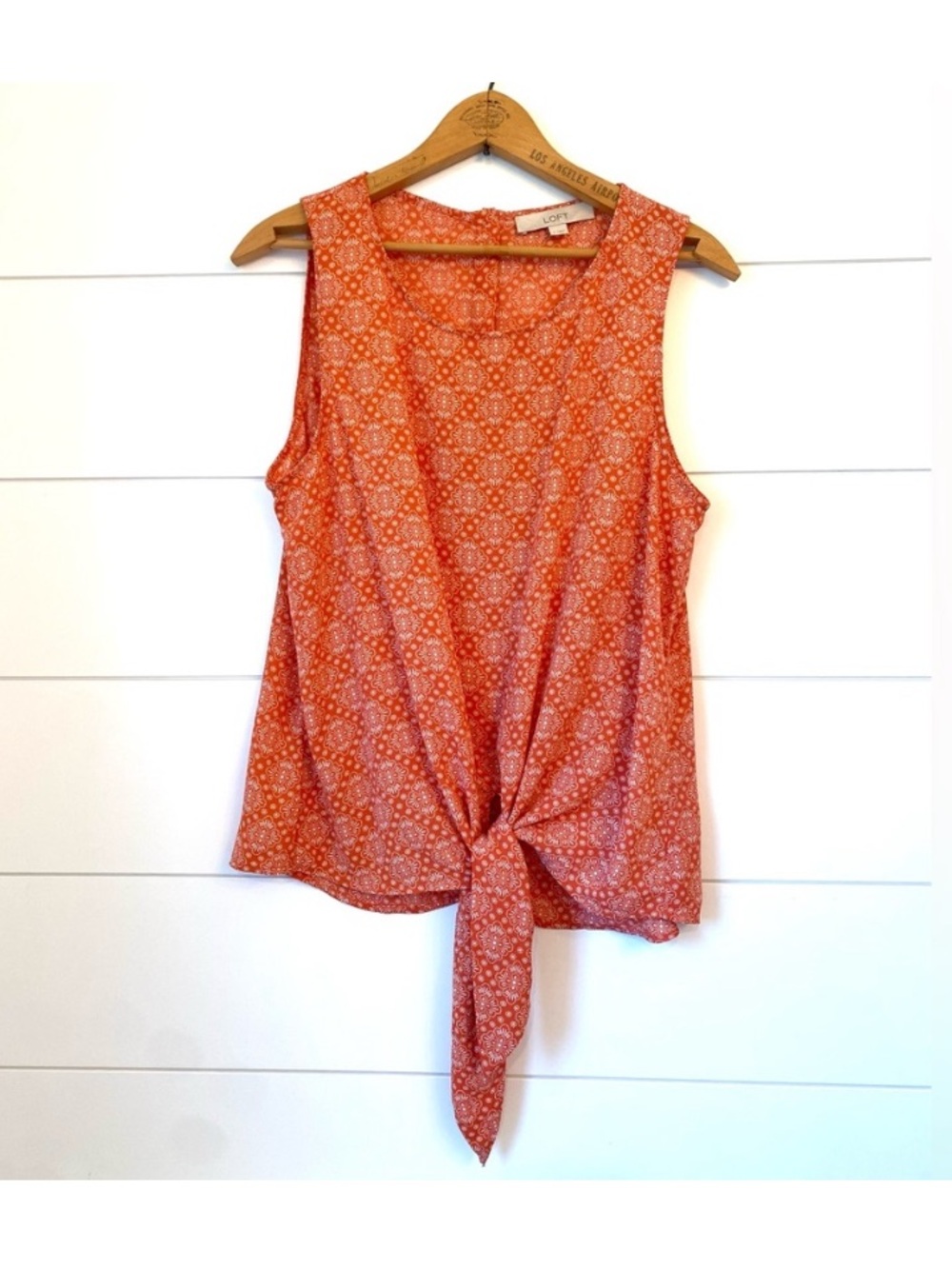 **2 for $15** LOFT Orange Printed Tie-Front Tank Top (size medium)